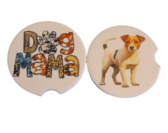 Car Coaster Pair - Dog Jack Russell Terrier R and Dog Mama