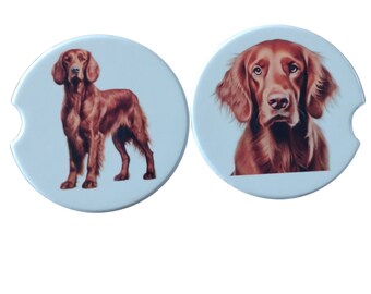 Dog Irish Setter - Car Coaster Pair