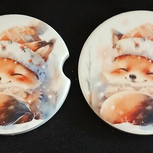 Car Coaster Pair - Animal, Fox with Hat