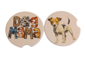 Car Coaster Pair - Dog Jack Russell Terrier L and Dog Mama