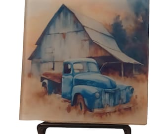 Z Glass Coaster Set - Truck and Barn 4pc