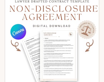 Non-Disclosure Agreement, Contract Template, Business Contracts, Lawyer drafted, legal contract, business contract, CANVA, canva