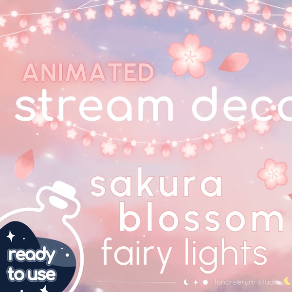animated sakura cherry blossom fairy lights | stream deco for twitch/youtube/kick streams & vtubers | PINK | decoration overlay add-on