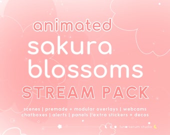 ANIMATED Sakura Blossom Stream Pack | twitch youtube overlays | scenes panels alerts overlay | premade modular | cherry pink cute stars