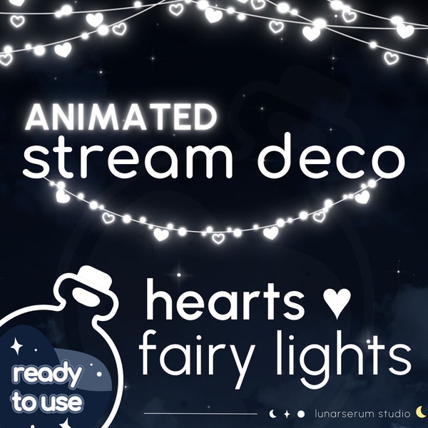 animated hearts fairy lights | stream deco for twitch/youtube streams & vtubers | WHITE | stream decoration overlay add-on