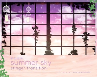 Dawn Summer Sky Stinger Transition | ANIMATED | twitch youtube stream | for OBS | premade modular | overgrown wooden doors lantern cloud