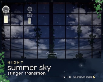 Night Summer Sky Stinger Transition | ANIMATED | twitch youtube stream | for OBS | premade modular | overgrown wooden doors lantern cloud