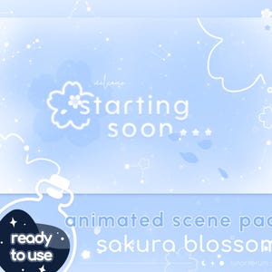 アニメーション化された青い桜のシーンパック | twitch youtube シーンオーバーレイ / 既製 / モジュラー / 桜 / かわいい / 流れ星