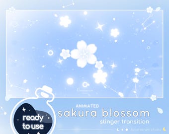 Blue Sakura Blossom Stinger Transition | twitch youtube streamer transition animation | cherry / cute / shooting stars