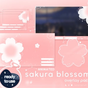アニメーション化された桜のオーバーレイパック | Twitch YouTubeオーバーレイ / 既製 / モジュラー / 桜 / ピンク / かわいい / 流れ星