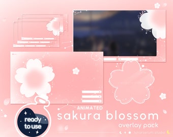 ANIMATED Sakura Blossom Overlays Pack | twitch youtube overlays / premade / modular / cherry / pink / cute / shooting stars