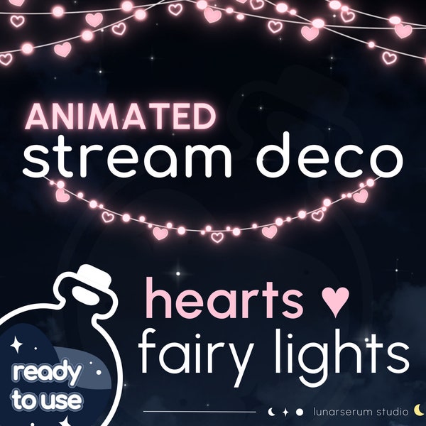 animated hearts fairy lights | stream deco for twitch/youtube streams & vtubers | PINK | stream decoration overlay add-on