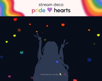 Effetti animati di cuori fluttuanti arcobaleno, bandiere del Pride, particelle / sovrapposizione di effetti decorativi per stream su Twitch/YouTube e vtubers