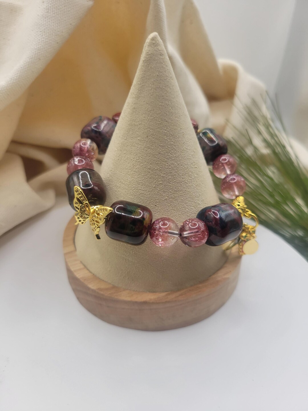 Fireworks Quartz and Colorful Agate Bracelet With Golden Butterfly - Etsy