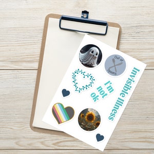 Foglio di adesivi malattia invisibile, disabilità invisibile, laptop adesivi, malattia cronica, pacchetto di adesivi, regalo per un amico, regalo per la cura di sé