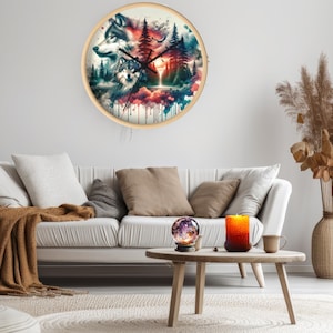 Wolf wall clock, Gift for father&#39;s day, Housewarming present, Cabin decor, Animal lover, Dining room accent, Screened porch wall decoration