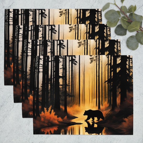Placemats, Bear placemats, Placemats set of 4, Dining room table, Kitchen decor,  Rustic cabin, Lodge decor, Log cabin decor, Gift for her