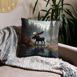 Federa per cuscino Moose in the Wilderness, decorazione per la casa in stile baita, regalo per amanti degli animali, regalo per amanti dei paesaggi naturali, tema parco nazionale