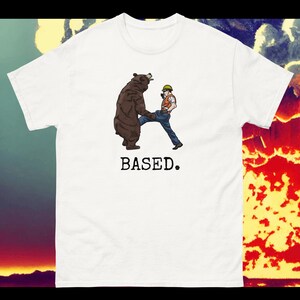 BASED bear tee shirt, construction, blue collar, shirts for him, gifts, funny shirt