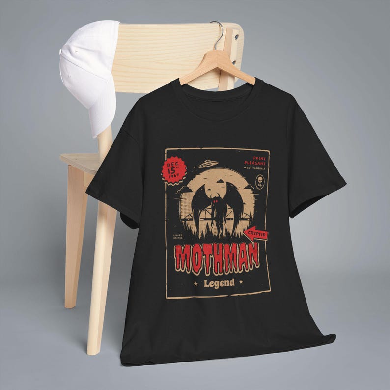 Mothman Shirt, Cryptid Graphic Tee , Unisex T-Shirt, Gift for Hofrror Fans, West Virginia Shirt image 9
