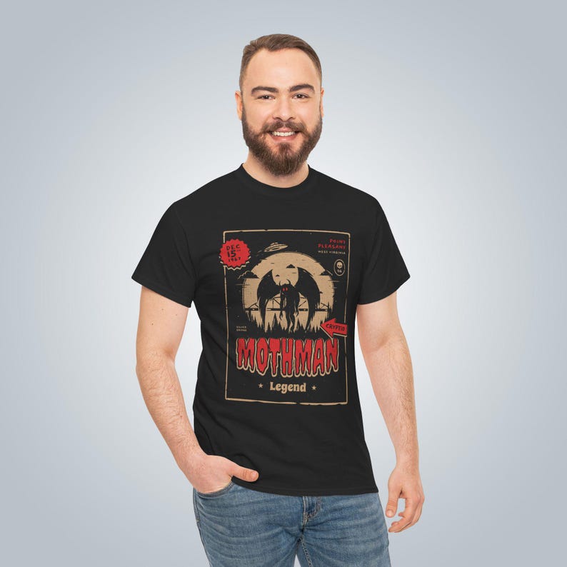 Mothman Shirt, Cryptid Graphic Tee , Unisex T-Shirt, Gift for Hofrror Fans, West Virginia Shirt image 6