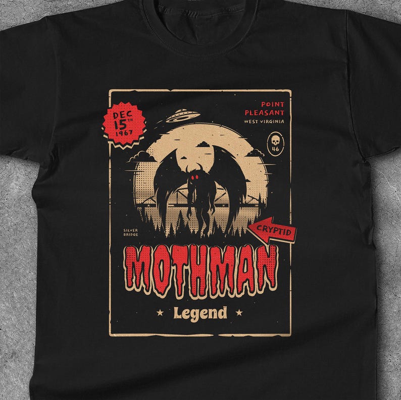Mothman Shirt, Cryptid Graphic Tee , Unisex T-Shirt, Gift for Hofrror Fans, West Virginia Shirt image 1