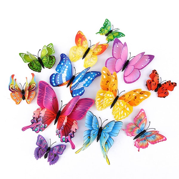 3D Schmetterlingswanddekoration, Wanddekoration mit Magneten, Magnetische Wanddekoration, Raumdekor, Magnetische Schmetterlinge, 12 Stk.