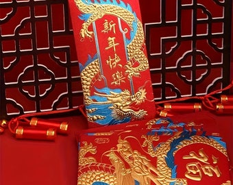 Rode enveloppen, Jaar van de Draak Rode Envelop, 2024 Chinees Nieuwjaar Geld Envelop, Chinees Nieuwjaar Decoratie