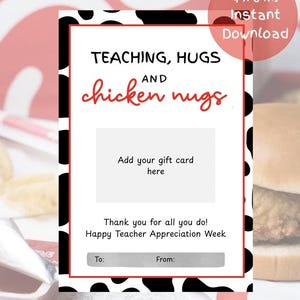 porte-cartes imprimable Chickfila | Cadeau de remerciement pour professeur | porte-cartes de remerciement pour enseignants | Cadeau de fin d'année pour professeur