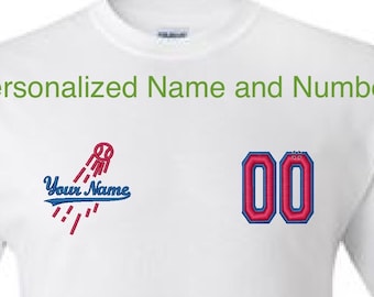 Nombre bordado con tipografía personalizada de los Dodgers y número en relieve 3D