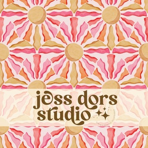 retro sun seamless pattern art for licensing, groovy summer seamless repeat digital paper pattern printing, sublimation and commercial use