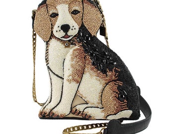 Mary Frances Regal Beagle Dog Puppy Pup Black White Special Gold Bag Handbag