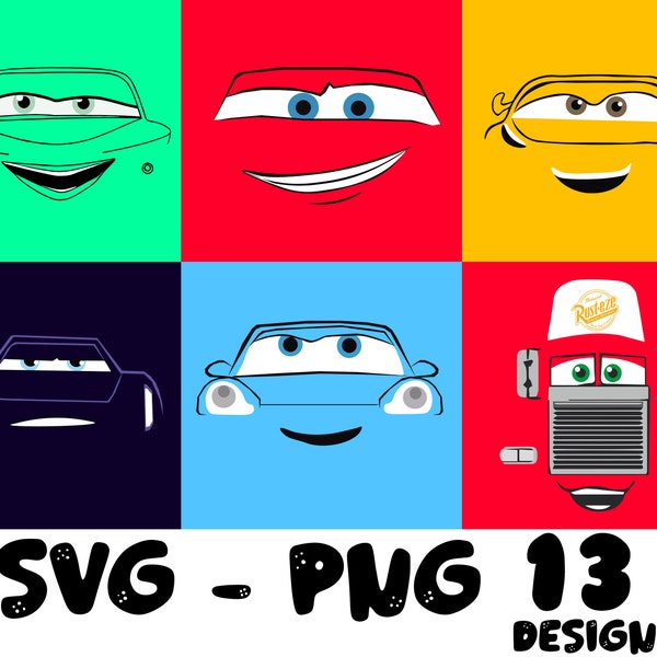 Cars face SVG Bundle, cars svg, Lightning McQueen svg, Cars PNG clipart, For cars shirt or birthday, Lightning McQueen Face,Cars Movie Svg
