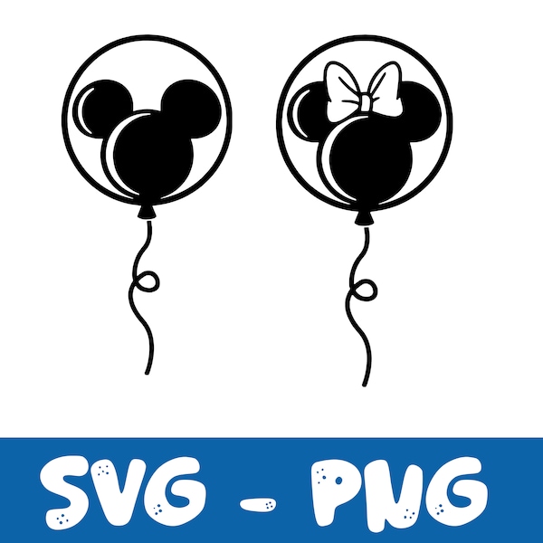 Balloons, Mickey Minnie Mouse Bow, Balloon, Svg and Png Formats, Cut, Cricut, Silhouette, Instant Download