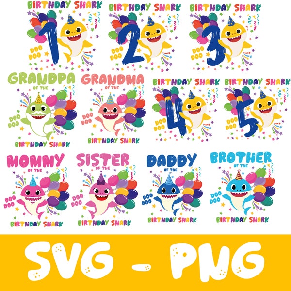 Birthday Shark Svg Bundle, Layered SVG, cricut, cut files, layered digital vector file