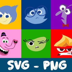 Diseños SVG de InsideOut en CAPAS, Cumpleaños de InsideOut, Alfabeto de InsideOut, Alegría, Tristeza, Ira, Disgusto y Miedo svg, SVG en capas de paquete