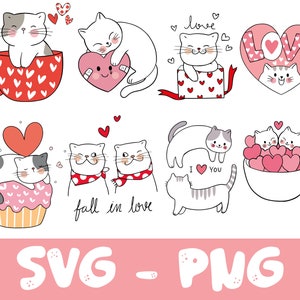 Chat Saint-Valentin Svg, Clipart chat, Saint-Valentin Png, chat Png, clipart amour clipart romantique clipart animal de compagnie Saint-Valentin clipart amoureux des chats