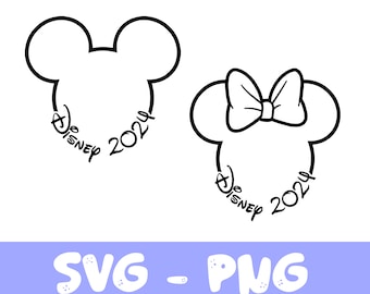 2024, Mickey Minnie Mouse, Ears Bow, Outline, Travel, Trip, Vacation, Svg Png Dxf Formats, Cut, Cricut, Silhouette, Instant Download