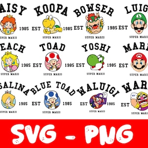 すべてのプリント用のスーパーマリオ SVG バンドル、マリオ カット ファイル、マリオ クリップアート、スーパーマリオ フォント、マリオ PNG