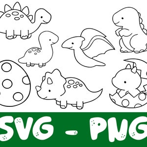 かわいい恐竜の SVG バンドル、T レックス、ブロントサウルス、ステゴサウルス、トリケラトプスのアウトライン、すぐに印刷できるベビー シャツのシルエット