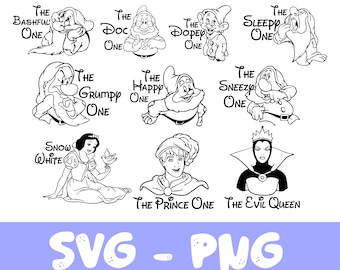 Seven Dwarfs Bundle Snow White Evil Queen SVG Shirt Digital Clipart Silhouette Download Family Digital Cricut Cut ALL