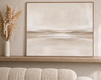 Neutral Abstract Sepia Landscape Printable Wall Art, Beige Minimalist Digital Print, Modern Coastal Decor for Living Room