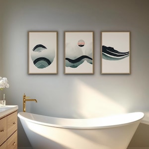 Japandi Bathroom Art Minimalist Abstract Wall Print Neutral Landscape Poster Set Calm Earth Tones Modern Spa Decor Soft Zen Home Artwork Set