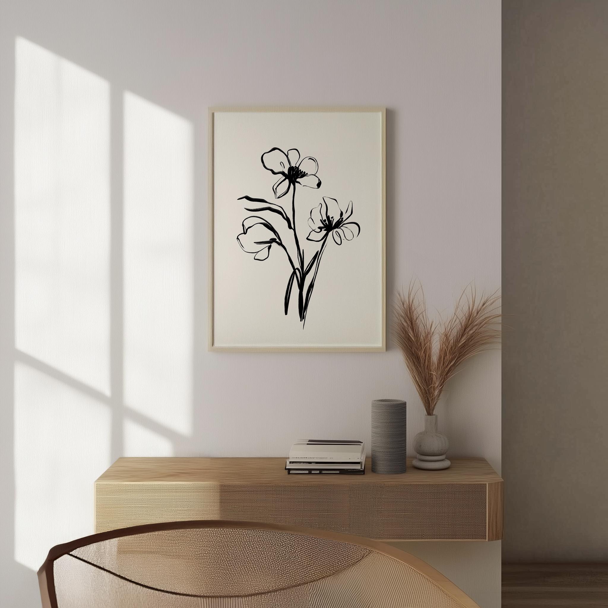 Minimalist Floral Line Art Print Botanical Wall Decor Aesthetic Minimal ...