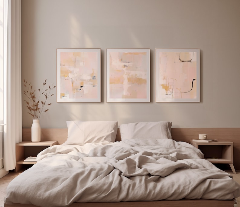 Set of 3 Abstract Art Prints in Warm Tones Modern Minimalist Acrylic ...
