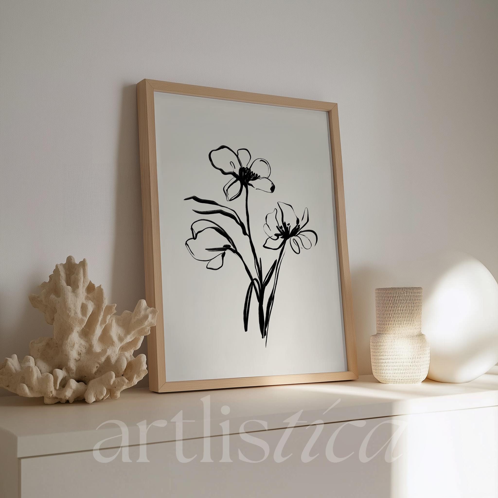 Minimalist Floral Line Art Print Botanical Wall Decor Aesthetic Minimal ...