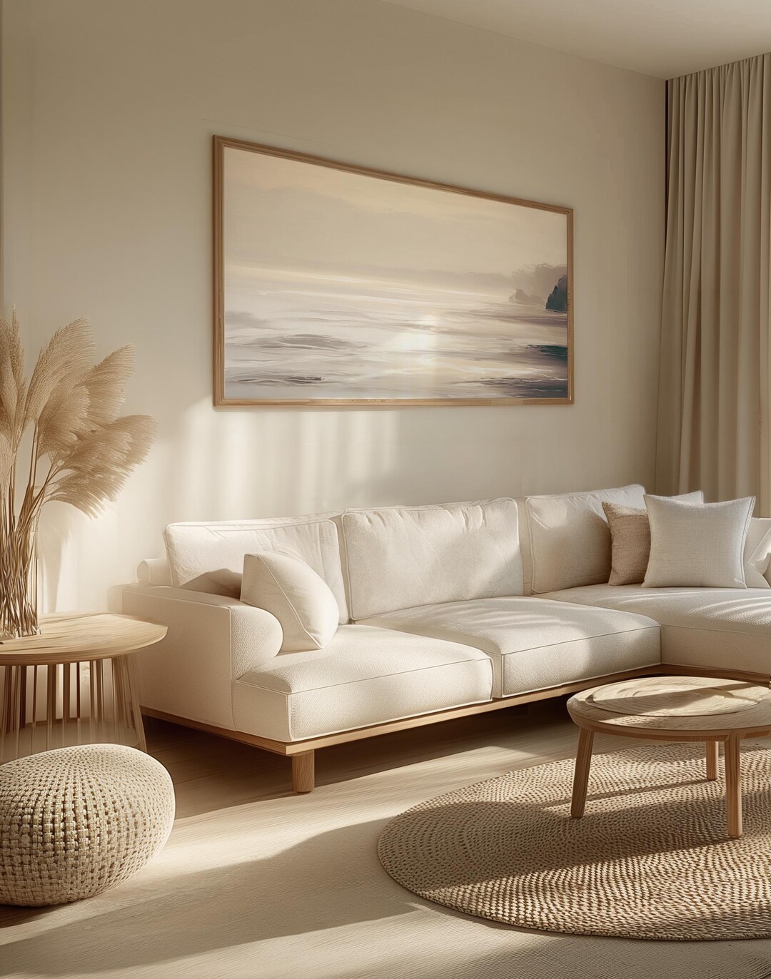 Neutral Abstract Sepia Print Landscape Coastal Wall Art Large Beige ...