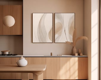 Modern Abstract Duo Wall Art Set in Warm Earth Tones — Boho Minimalist Art Neutral Print Printable Home Decor Gallery Wall Print Set of 2