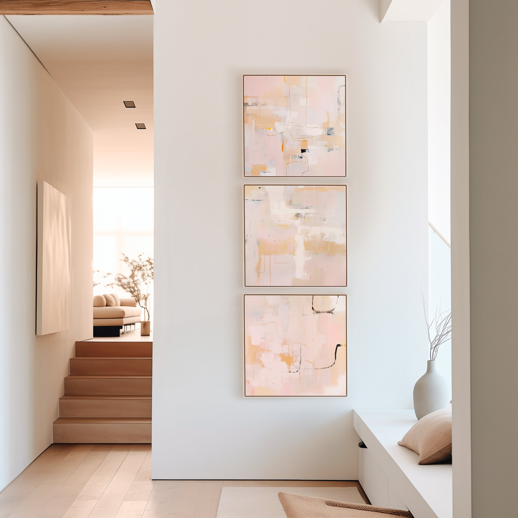 Set of 3 Abstract Art Prints in Warm Tones - Modern Minimalist Acrylic ...