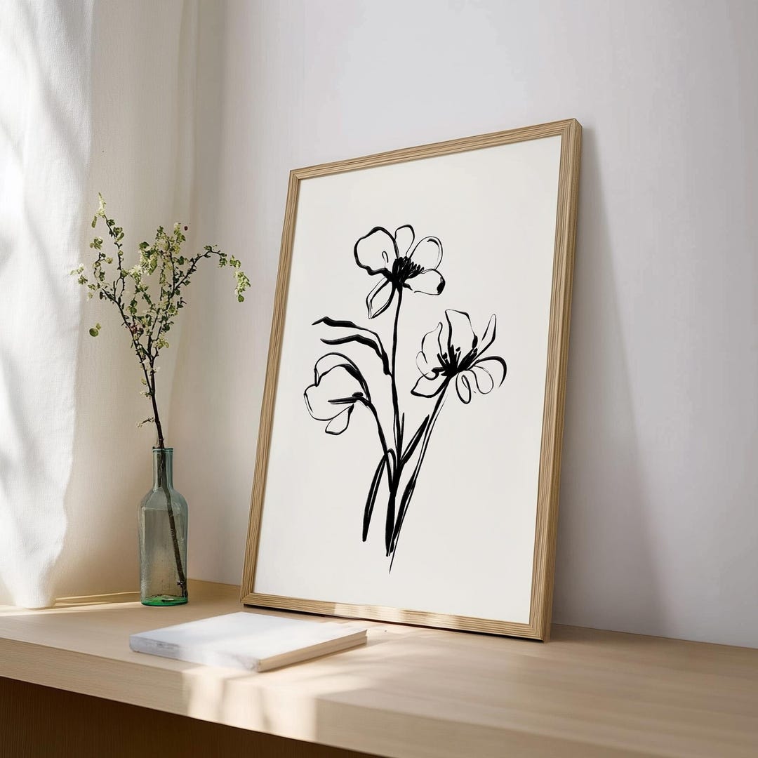 Minimalist Floral Line Art Print Botanical Wall Decor Aesthetic Minimal ...